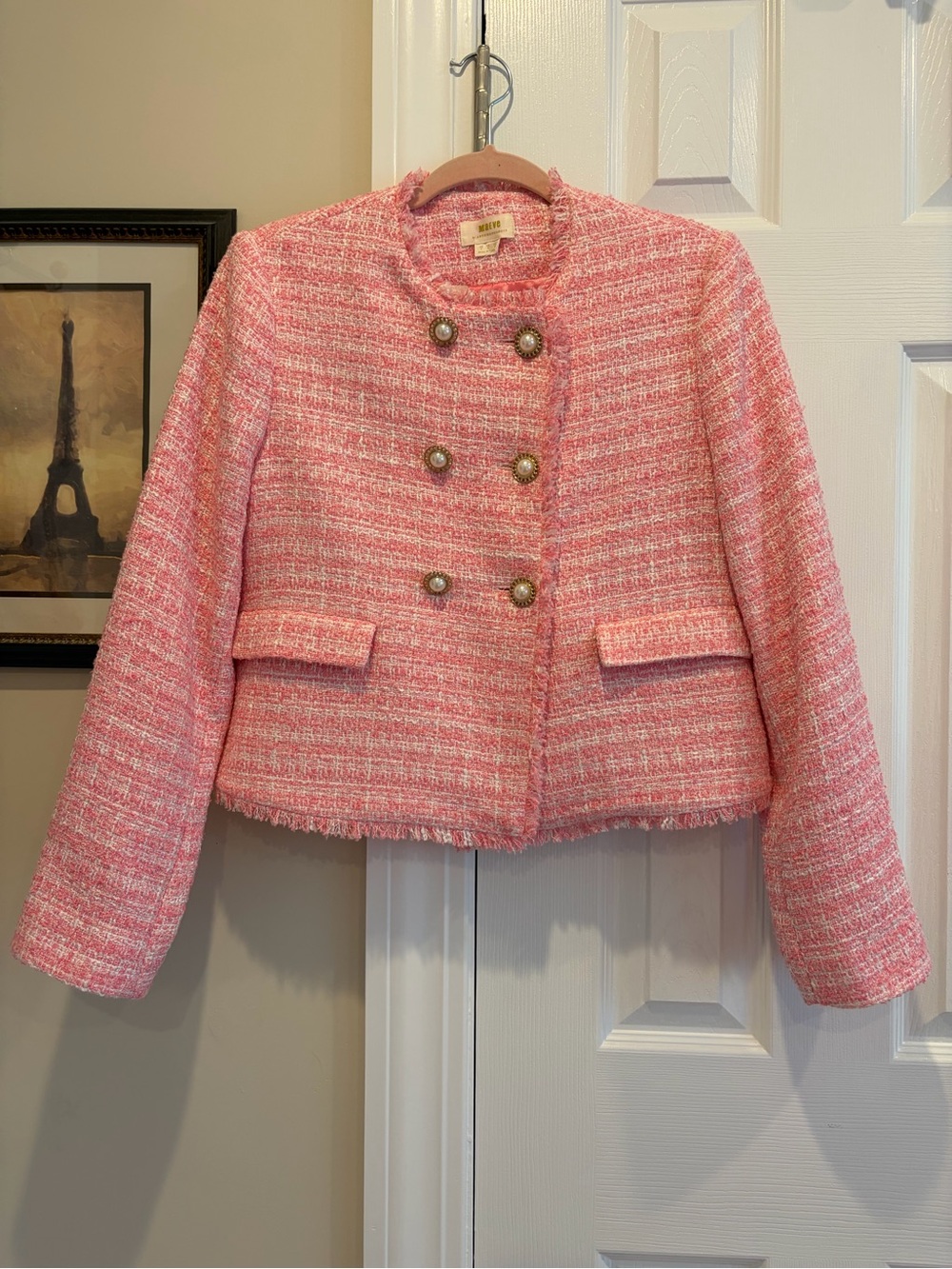Maeve Pink Tweed Double-Breasted Blazer Jacket 🎀💗